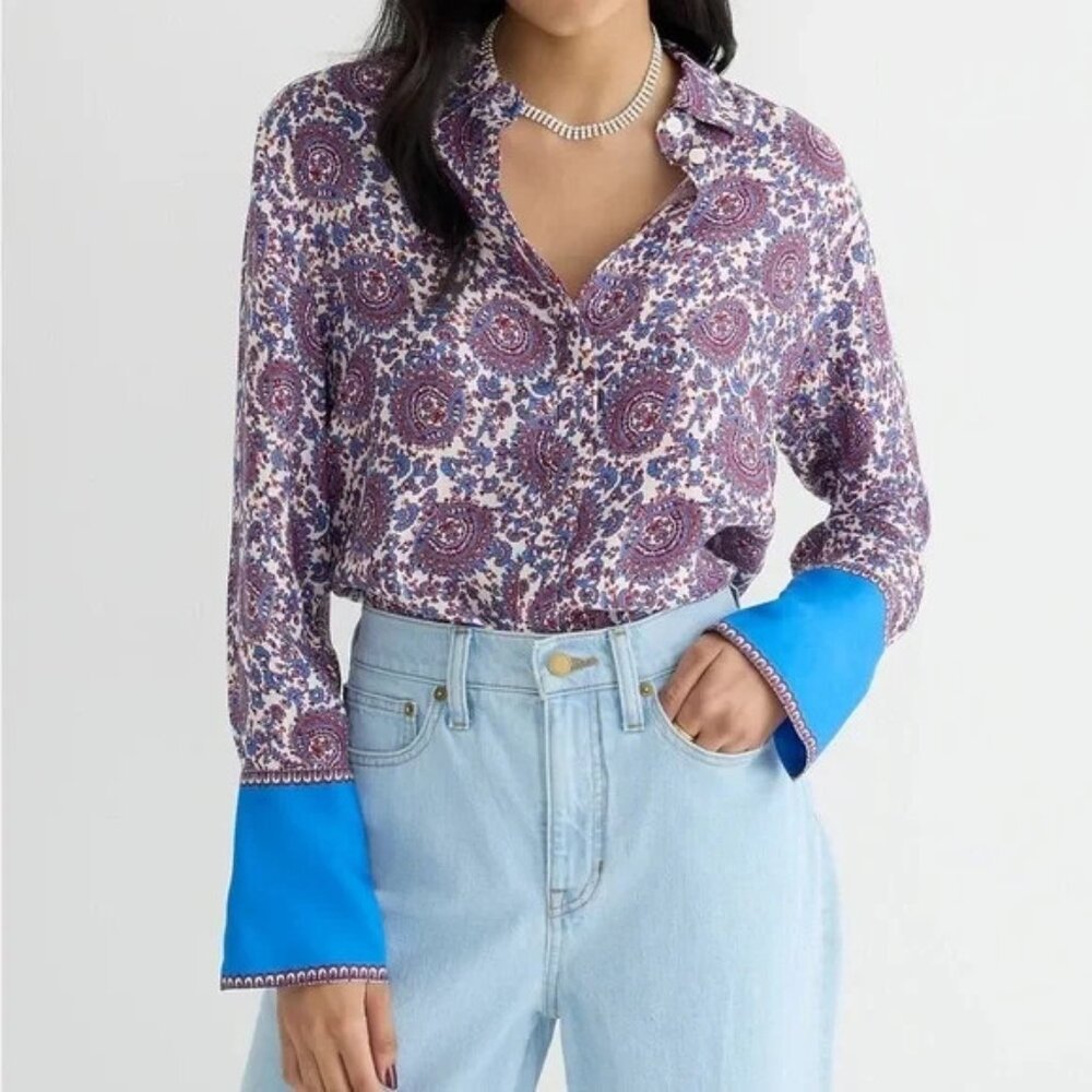J Crew Classic-fit cupro blend shirt floral paisley women size 16